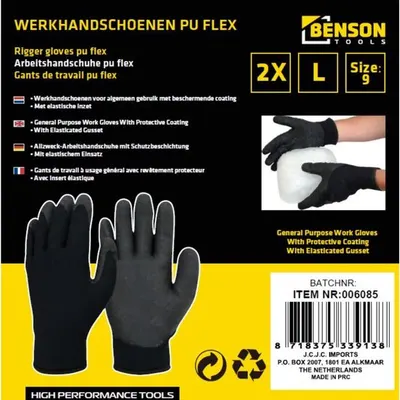 Gants de Travail Benson Noirs 6