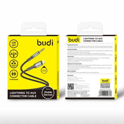 Câble Lightning Budi - Jack 1,2 m