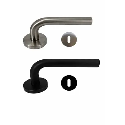 Door Handle Set Round Black Stainless Steel