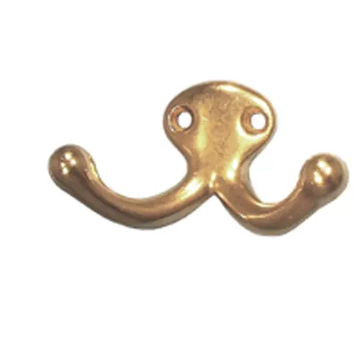 Double Coat Hook, Brass