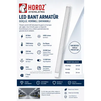 Horoz Gama-60 Led Batten 120 cm 60w 7000k White