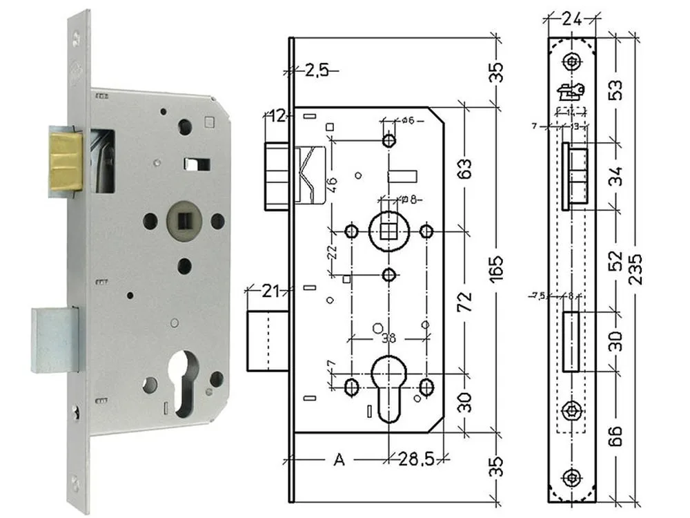 Insteek-Cilinderslot, Keerbaar 72x50mm