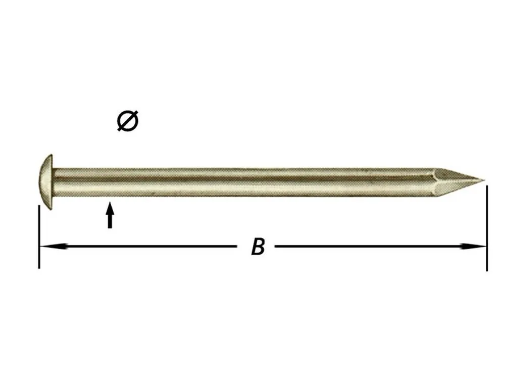 Messing Nagels, Ronde Kop 1,2 X 15 mm