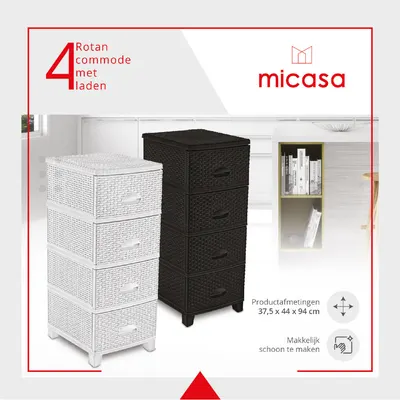 Micasa Comode Rotin 4 Tiroirs Blanc