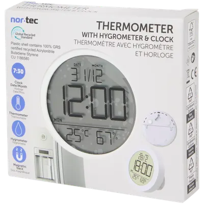 Not-Tec Binnen Thermometer met Klok Rond 3