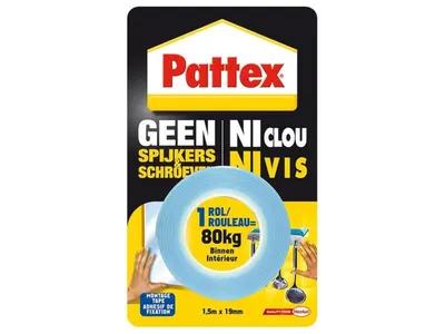 Ruban de Montage Pattex Sans Clous Ni Vis 1,5 m X 19 mm