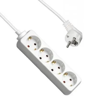 4-Way Power Strip 5 m Cable White with Switch 16a 250v
