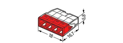 Wago Push-Wire Connector 4×0.5–2.5 mm Transparent Red 2