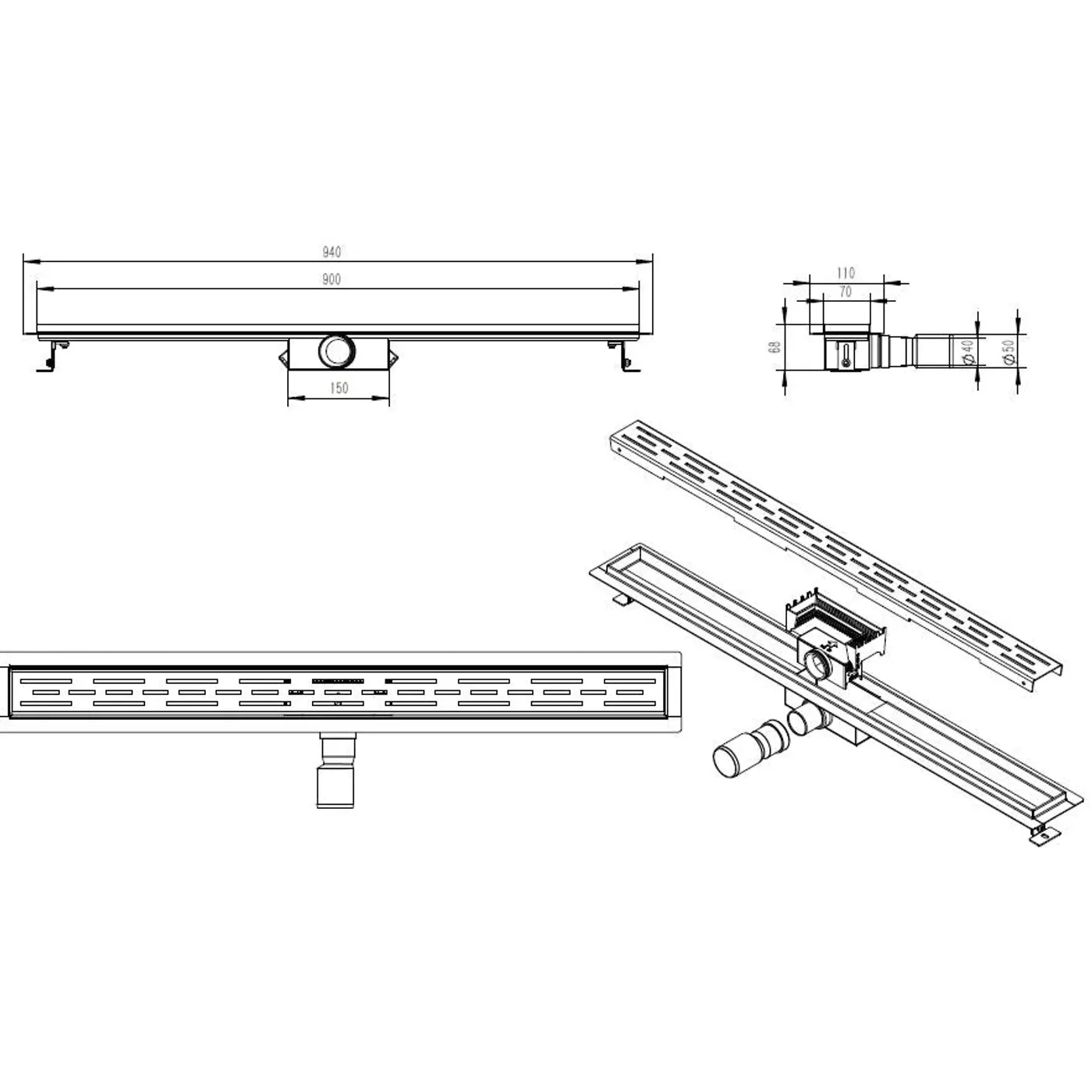 Xellanz Eco Douchgoot met Flens Rvs 90 cm