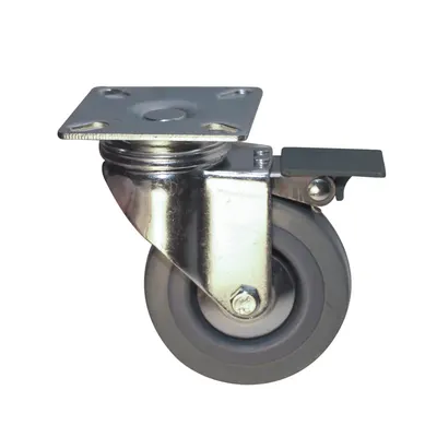 Zwenkwielen,+rem Grijs Rubber 100 mm
