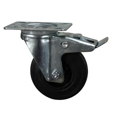 Swivel Wheels, + Brake, Black Rubber 80 mm